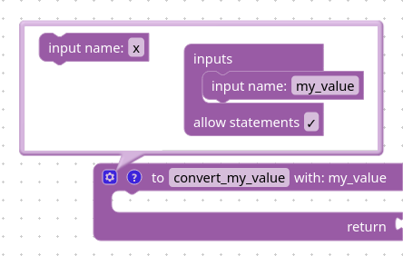 The open menu to add input parameters for a function.