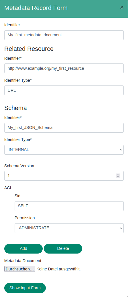 Metadata Management Form