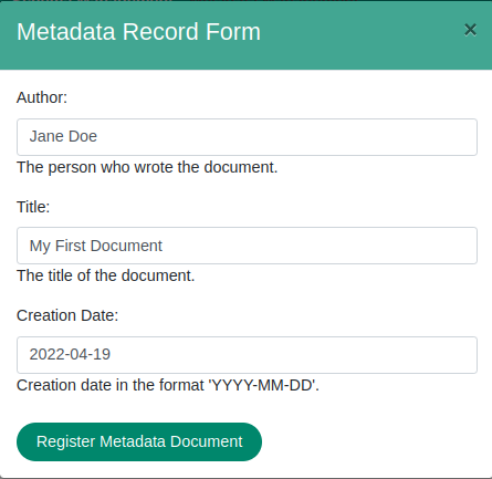 Input Form for metadata document