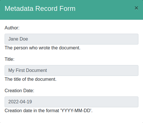 Input Form for metadata document