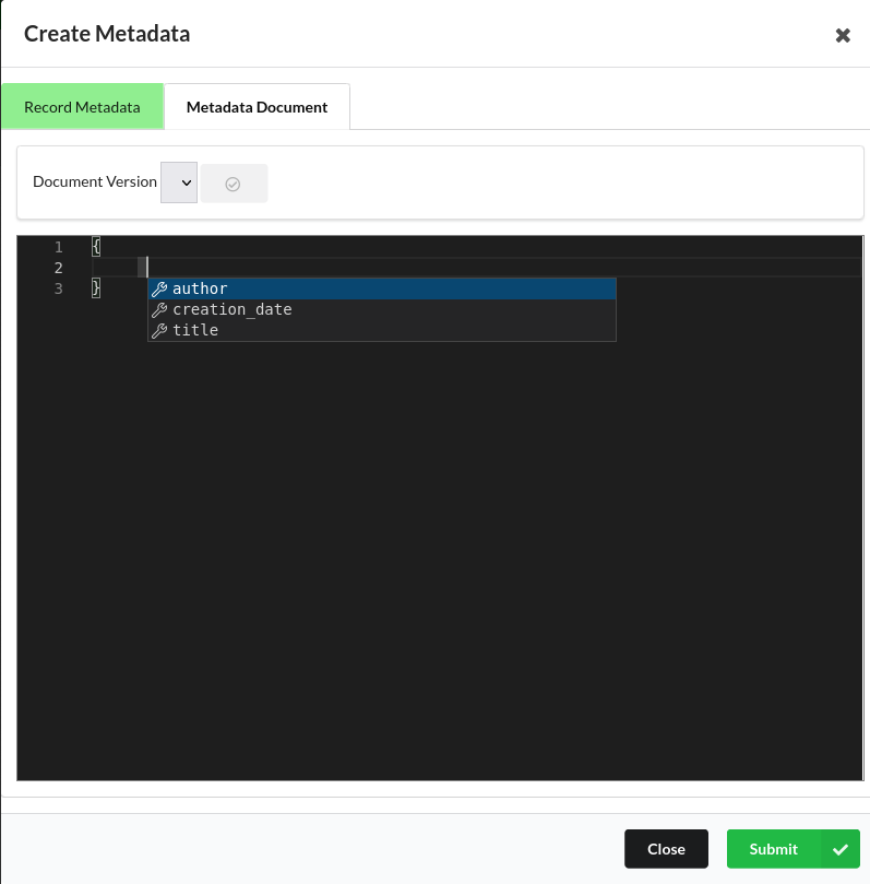 Input Form for metadata document