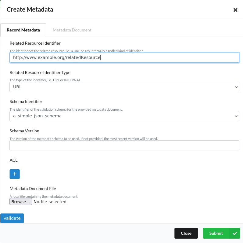 Input Form for metadata document