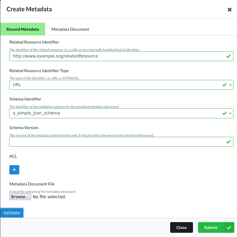 Input Form for metadata document